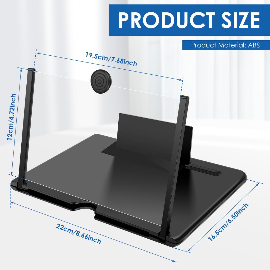 10/12 Inch Smartphone Screen Magnifier Adjustable Height Portable 3D HD Cell Phone Screen Amplifier for Travel Phone Home Office