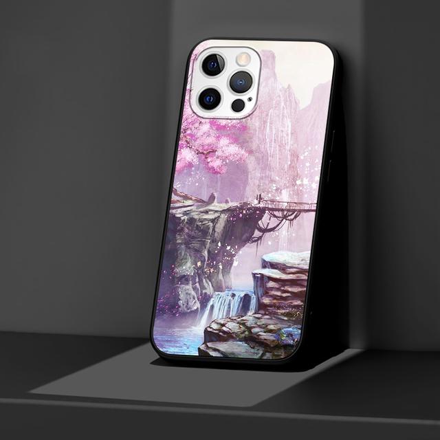 Japanese Anime Plum Cherry Blossom Girl Case For Iphone 14 13 11 12 Pro Max Xr 7 8 X 6 6s Plus Xs 5 5s Se Black Soft Phone Cover