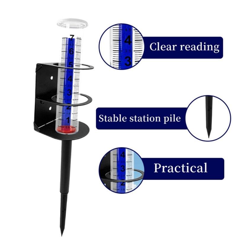Rain Gauge Outdoor, Rain Gauges Outdoors Best Rated with Metal Rack Holder, Rain Measure Gauge, Easy to Read with Red Float, Large Font Plastic