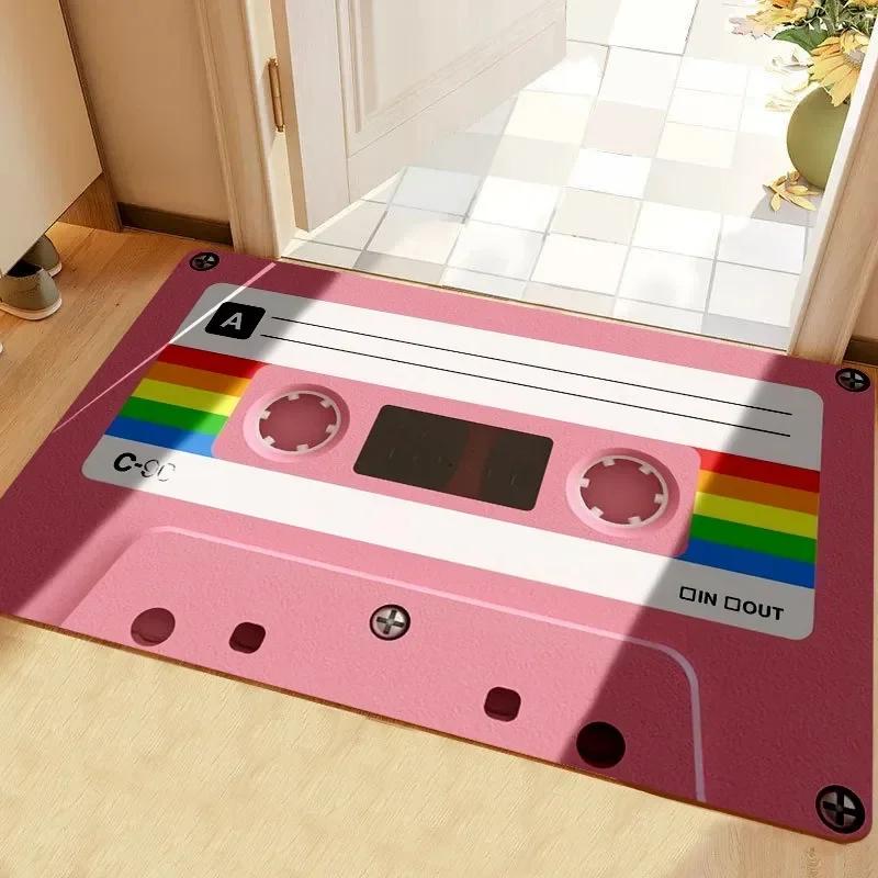 Retro 80s 90s Element Cassette Tape Bath Mat Washable Carpet For Shower Room Living Room Bedroom Non Slip Home Area Decor Rugs