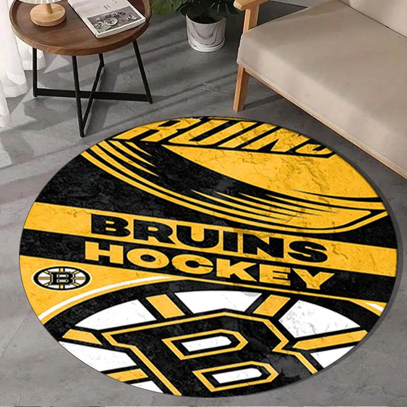 1PC Bruins Emblem hockey Round Rug, Non-slip Chair Mat, Home Decor, Circle Carpet Perfect for Office, Bedroom, Living Room,Christmas gift