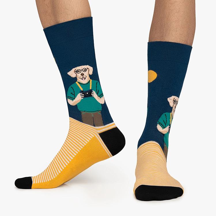 New Creative Cartoon Dog Ins Animal Trendy Socks Jacquard Cotton Socks Couple Mid length Fashion Skateboarding Socks