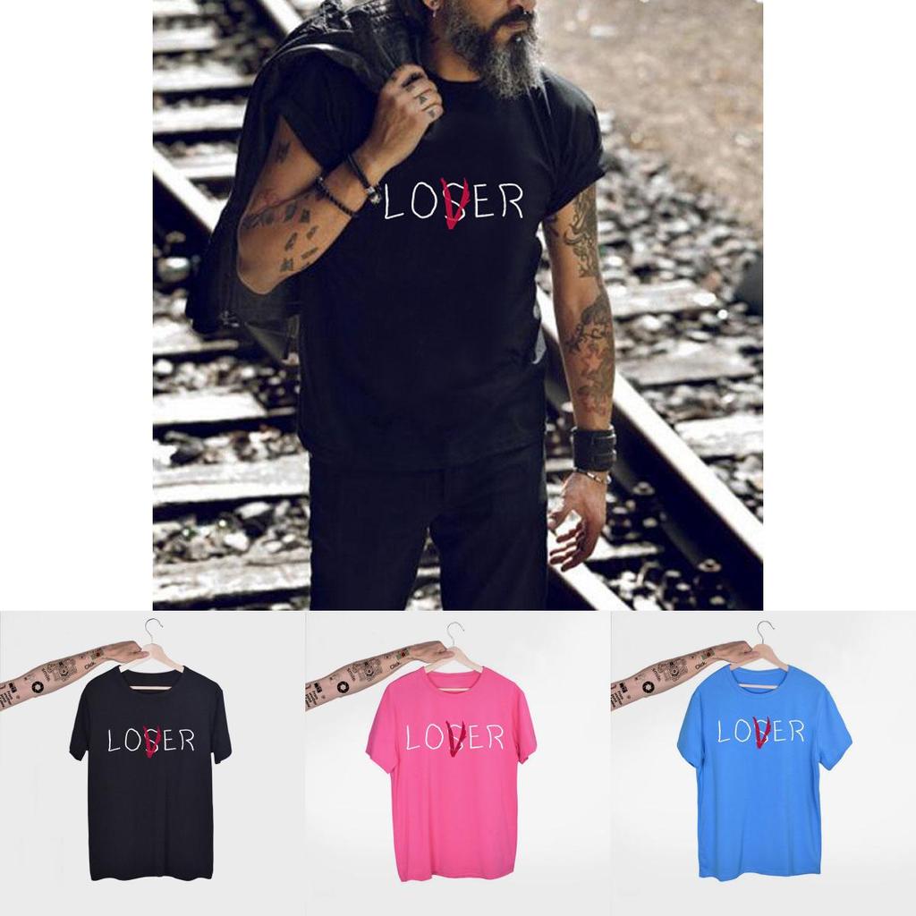 Stylish Unisex Fun Lover Loser Lettering Printed Short Sleeve Top T-shirt For Everyday Wear