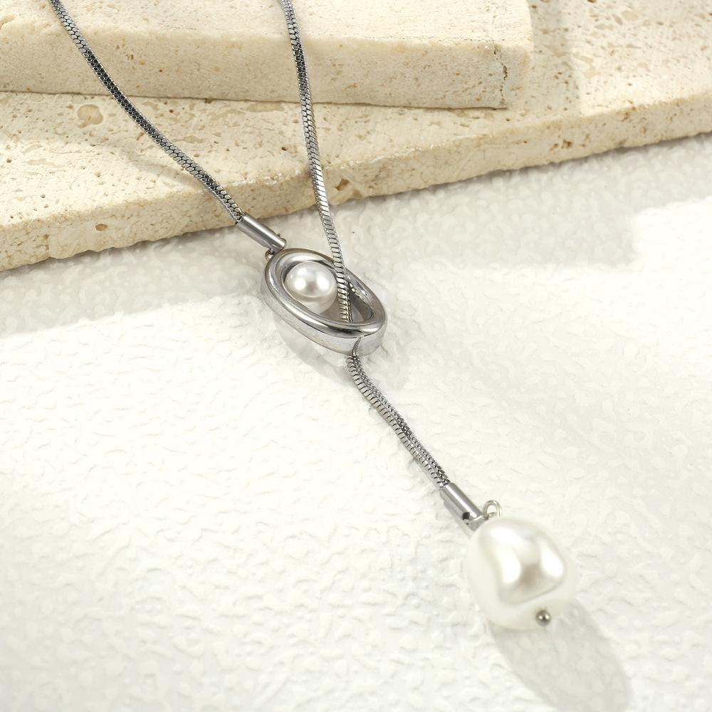 Women Simple Long Tassel Pearl Pendant Necklace Luxury Adjustable Sweater Chain