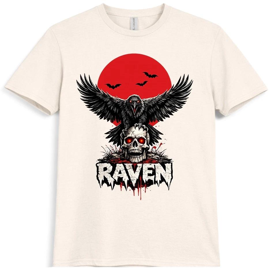 Raven Skull T-Shirt Gothic Dark Horror Bird Wings Graphic Art Tee XXL