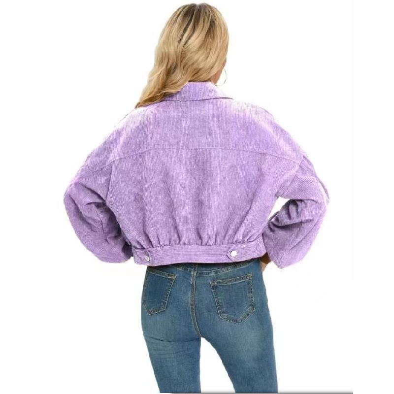 European and American Style Autumn Winter Casual Corduroy Jacket with Lantern Sleeves and Single Breasted Short Coat for Women