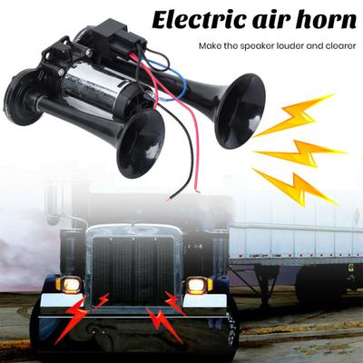Air Horn Dual Trumpets with Compressor Simple Installation Universal Powerful Super Loud Truck