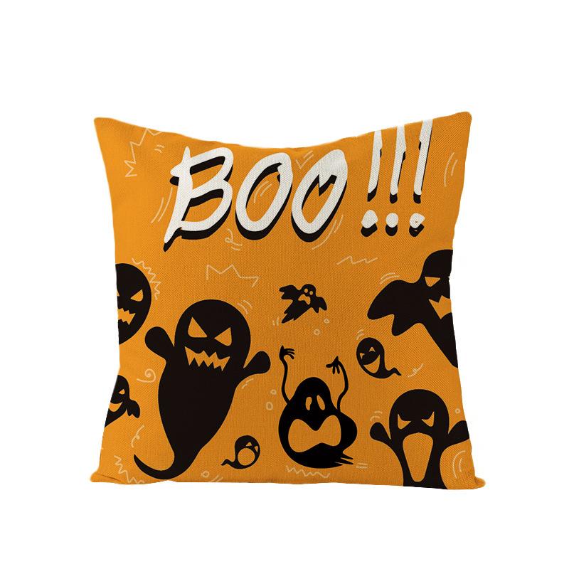 New Orange Pumpkin Head Linen Halloween Pillowcase Black Cartoon Printed Household Products Pillowcase