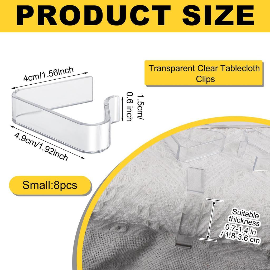 LUTER 8pcs Plastic Tablecloth Clips, Transparent, 0.7-1.4 inch Thickness, ABS Material, Table Cover Clips for Home, Party, Picnic, Wedding, Buffet,