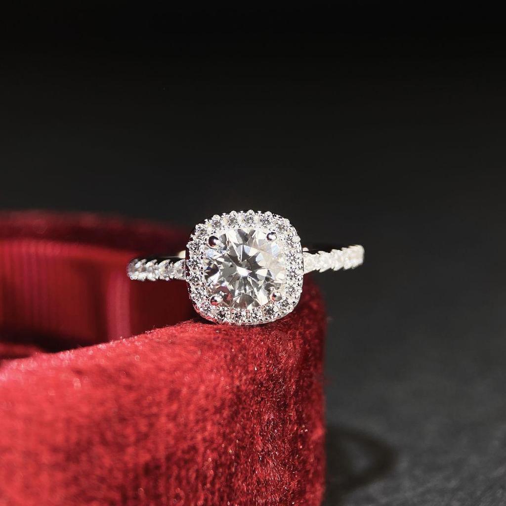 S925 Sterling Silver 1 Carat VVS1 Moissanite Princess Cut Ring for Women with Inscription