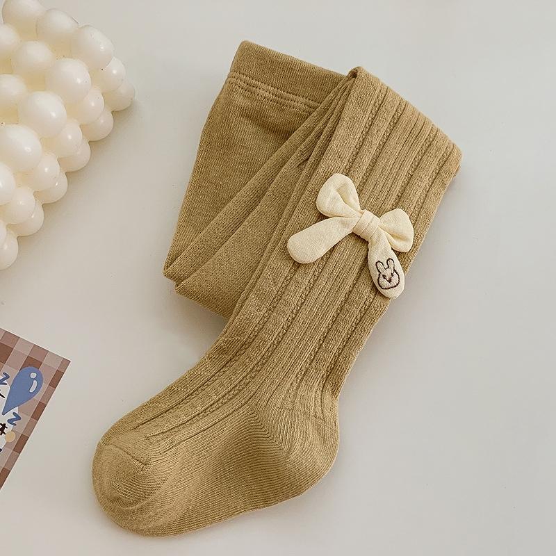 

Spring Autumn Baby Girls School Student Uniform Pantyhose Pants Leggings Tights Cute Bow Kids Children Stretch Knitting Trousers XS жовтий