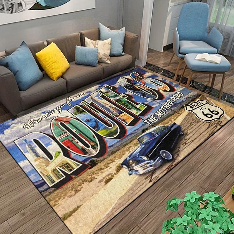 Historic Route 66 Carpet Mother Road Area Rug for Home Bathroom Living Room Table Bedroom Sofa Doormat Decor, Non-slip Floor Mat