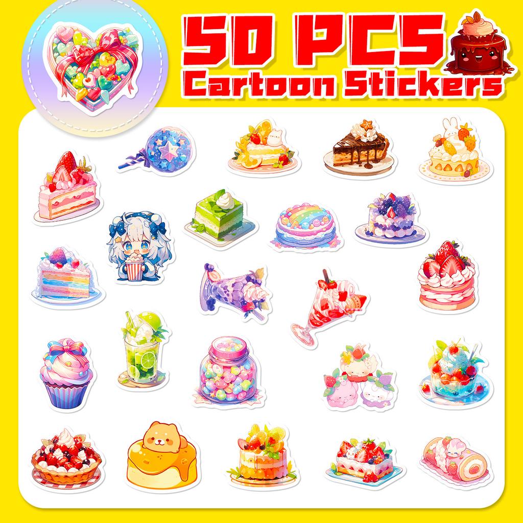 50 Cute Dessert Stickers Cartoon Cute Naughty Food Dessert Milk Tea Baked Ice Cream