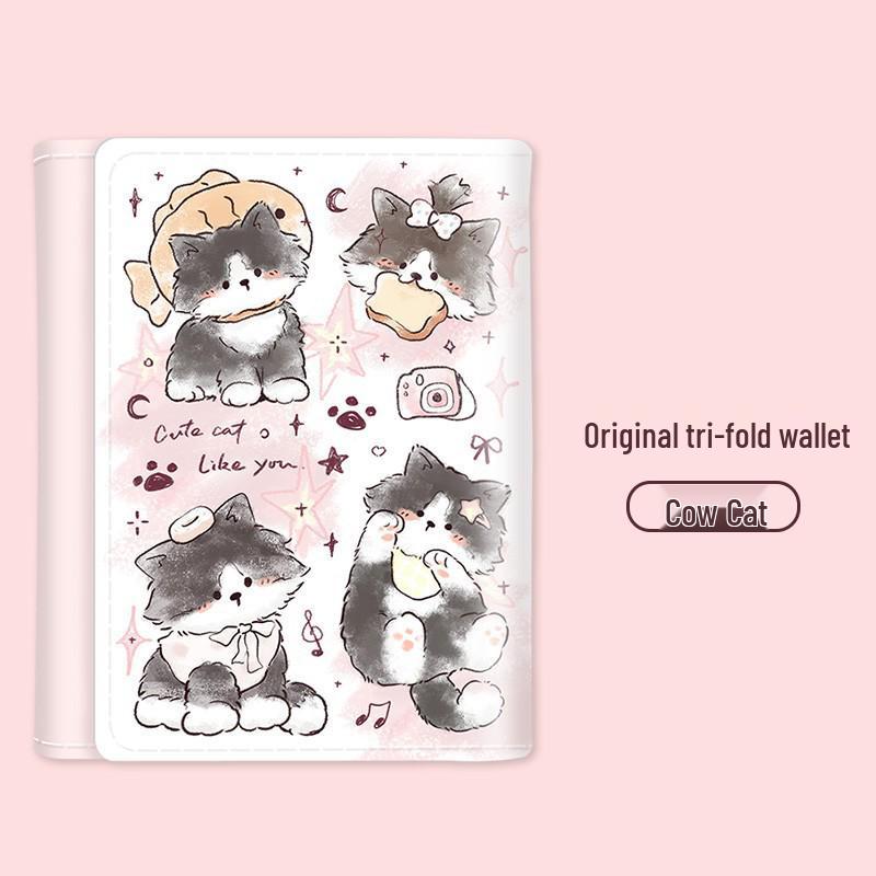 Cow Cat Women's Large Capacity Tri-Fold Wallet with Multi-Card Slots and Coin Purse