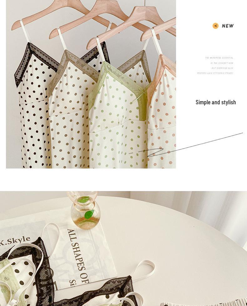 Girly Polka Dot Modal Camisole Pajama Set with V-Strap and Padding - Comfortable Summer Homewear