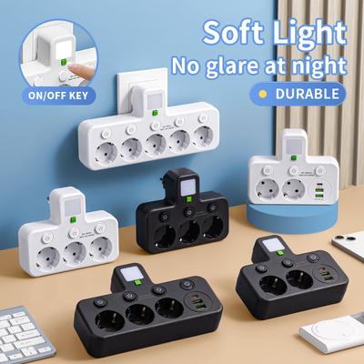 Enchufe de Pared de la UE de 1 a Múltiples Tomas Regleta – Puertos USB y Tipo-C, Sin Cable, 2500W Máx