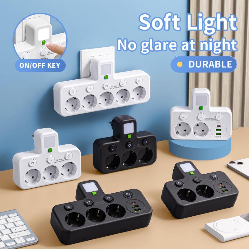 EU Wall Plug 1 to Multiple Sockets Multitap – USB & Type-C Ports, No Cord, 2500W Max