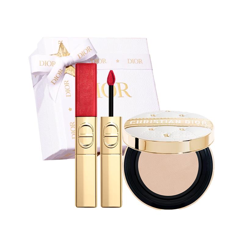DIOR Cushion Three-piece set: dual-effect lip glaze 999 + lucky star cannage pattern outer box + 0N moisturizing refill белый