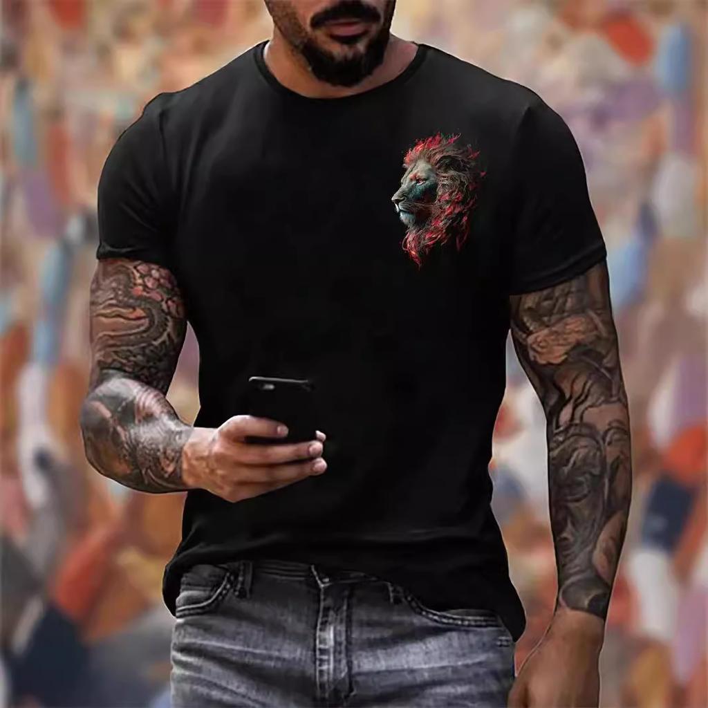Sommar Rundhals Djurmönster 3D-tryck Topp Trendig Casual Kortärmad Herr T-shirts
