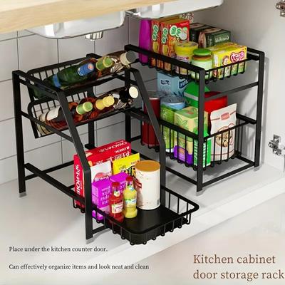 1Pc Multi Purpose Kitchen Sink Organizer Double Layer Freestanding Metal Storage Rack for Spices & Essentials