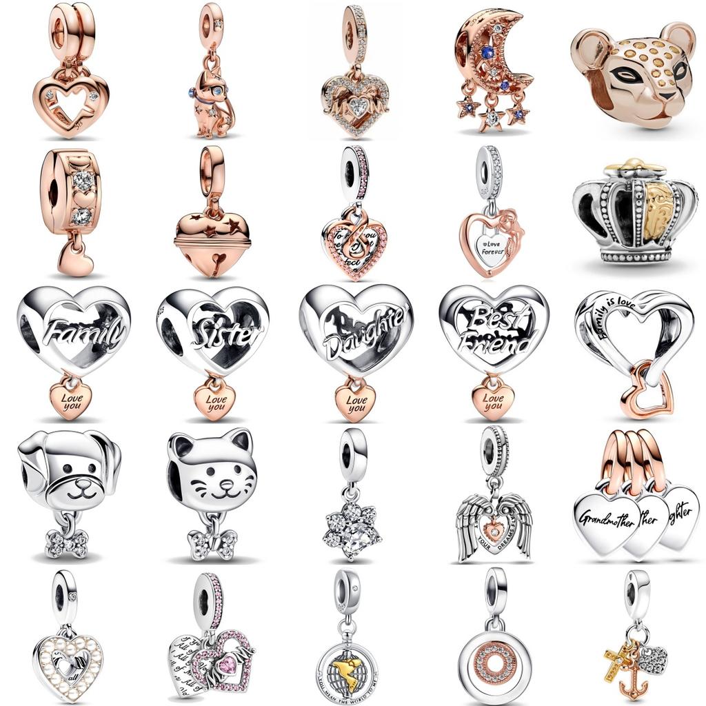 New Copper Rose Gold Double Color Sisters Family Dog Leopard Charm Beads Fit For Original Bracelet Diy Boutique Jewelry