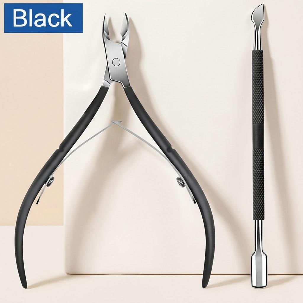 

2Pcs Set Cuticle Remover Tool Set Cuticle Cutter and Pusher Stainless Steel Professional Nail Care Kit чорний