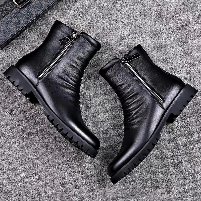 Autumn Winter Cowhide Men'S Riding Boots British Style Men'S Leather Boots High Top Zippered Men Boots Chelsea Boots