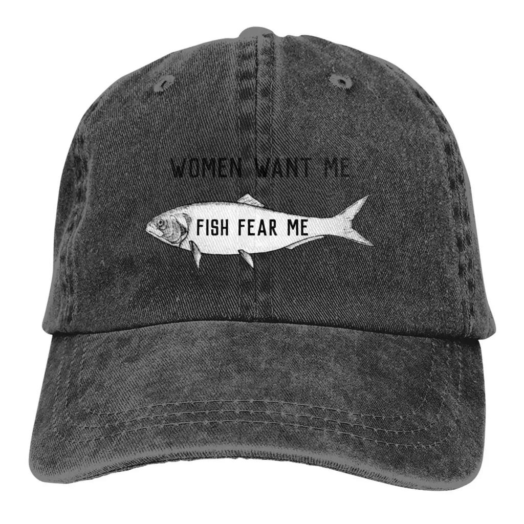 Baseball Cap Fish Fear Me Fishing Merch Men Women Vintage Distressed Denim  Cap
