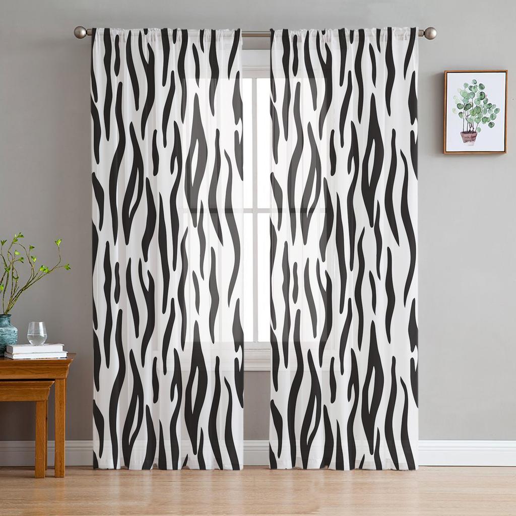 Zebra Svartvita Ränder Närbild Chiffong Skira Gardiner för Vardagsrum Sovrum Dekor Fönster Voile Tyllgardin Draperier