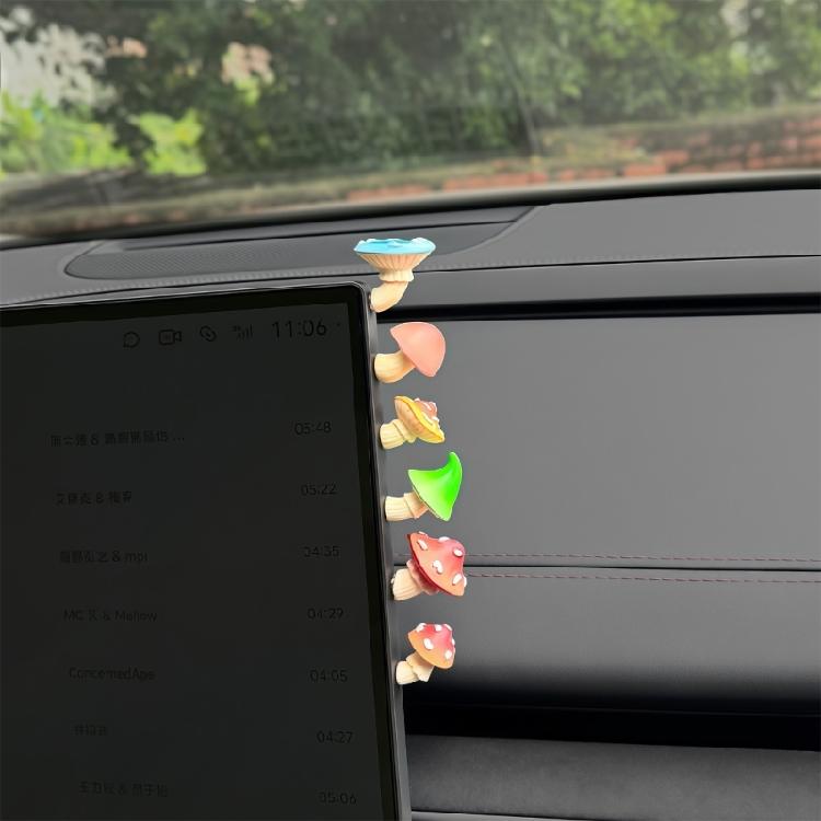 Set of 6 Cute Small Mushroom Resin Figurines Car Interior Decors For Dashboard Rearview Mirror Or Window Decoration