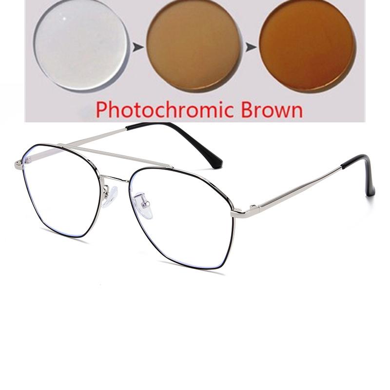 0 -0.5 -0.75 To -6.0 Double Beam Polygon Blue Light Blocking Myopia Glasses Metal Prescription Eyewear