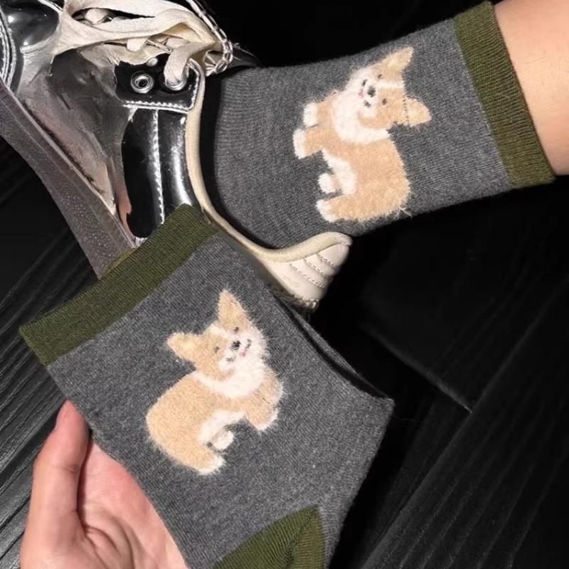 Fashion Kawaii Dog Socks Winter Warm Cartoon Cute Dog Cat Animal Mid-tube Stockings for Women Girls Home Sleep Sockings Gifts