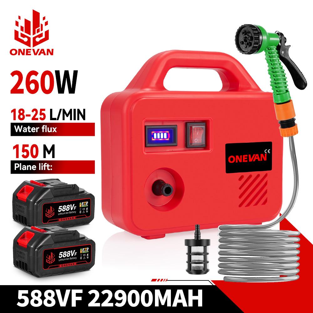 

ONEVAN Electric Pumping Water Pump Machine 150M Cordless Rechargeable Garden Washer Lithium Battery Tool For Makita 18V Battery 2Battery 1EU Charger