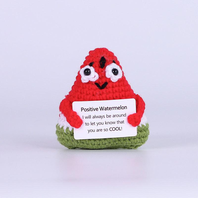 Funny Crochet Positive Energy Shark Doll with Card Home Room Decoration Handmade Wool Knitted Bee Ornament Christmas Party Gift