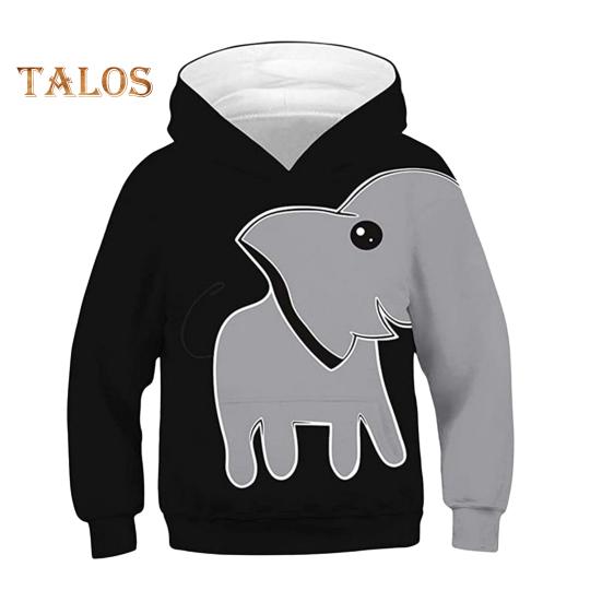 

Толстовка с капюшоном для малышей с длинным рукавом, пуловер, толстовка с милым слоном, свободная толстовка с капюшоном, спортивная одежда для отдыха XS чёрный