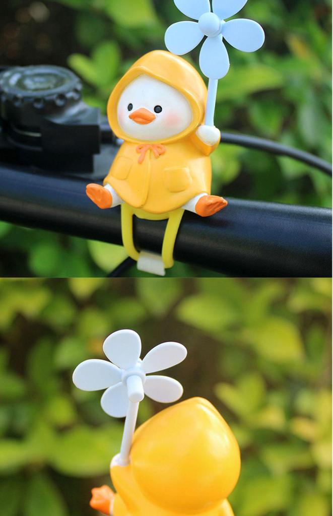 Cute Little Duck Raincoat Scooter Ornament: Windmill Bamboo Dragonfly for Bicycle or Motorcycle Decorations.