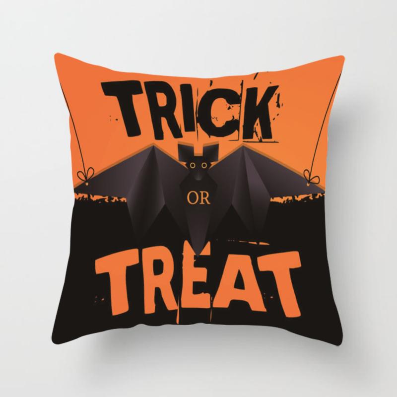 Halloween Theme Horror Pumpkin Bat Print Pattern Cushion Cover Home Living Room Sofa Decoration Square Throw Pillow Cover