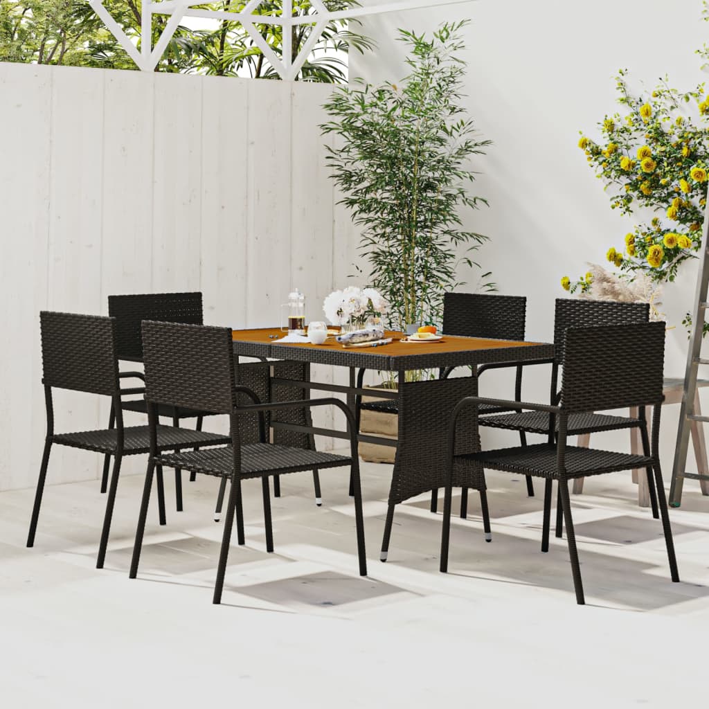 7 Piece Garden Dining Set Poly Rattan Black