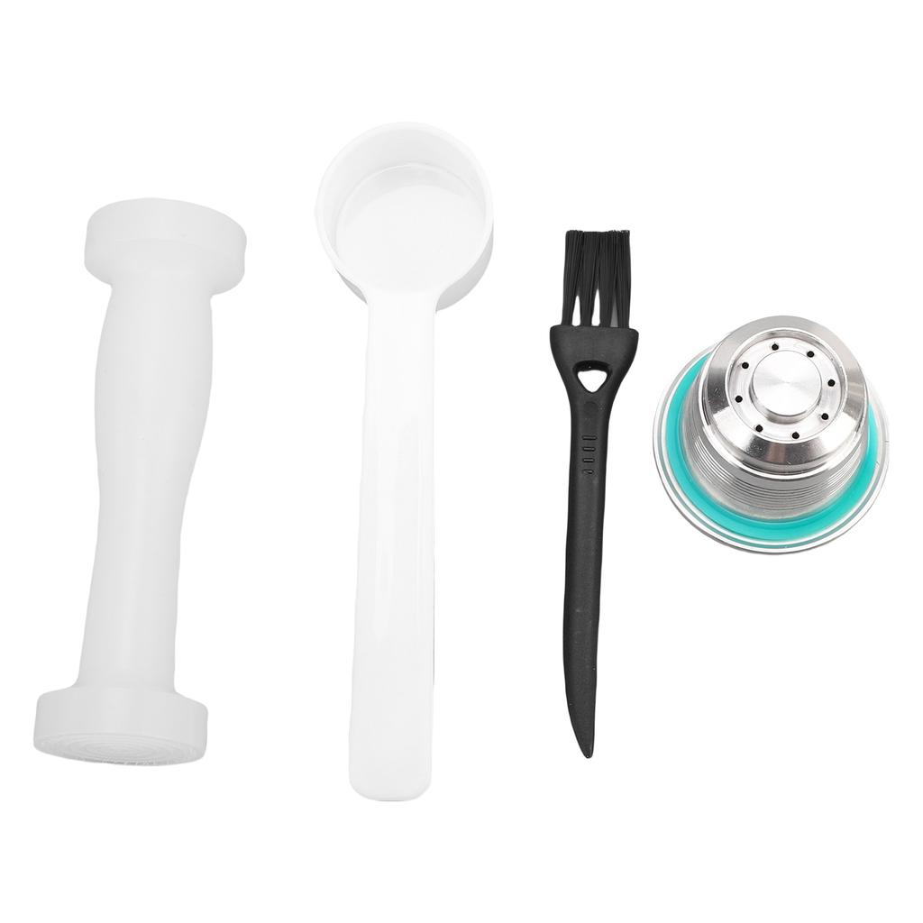 Porous Refillable Stainless Steel Coffee Capsule Double Sided Coffee Tamper with Brush Spoon Filter Seal Ring for