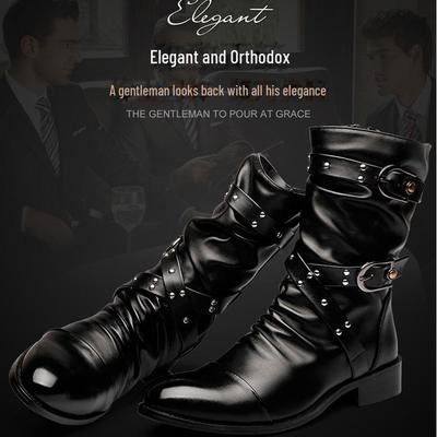Męskie szpiczaste skórzane buty high-top - Średniej długości cholewka w koreańskim stylu Martin, Pluszowe ocieplenie, Brytyjska moda na wiosnę i jesień