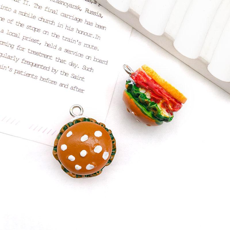 Colgante Creativo de Resina Naranja Hamburguesa y Pizza Llavero Accesorio de Joyería