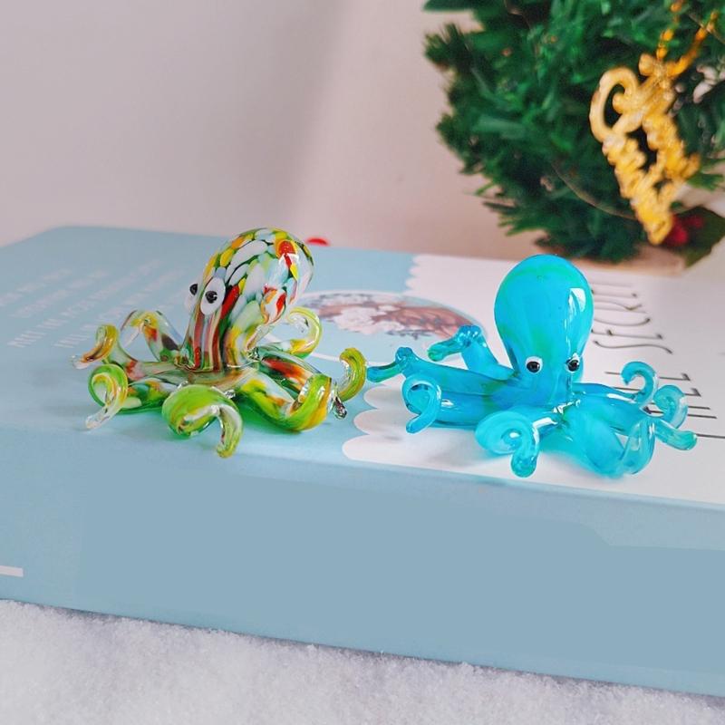 Multicolor Octopuses Glass Miniature Figurine Home Office Desktop Decors Car Ornament Gift for Birthdays Valentines Day