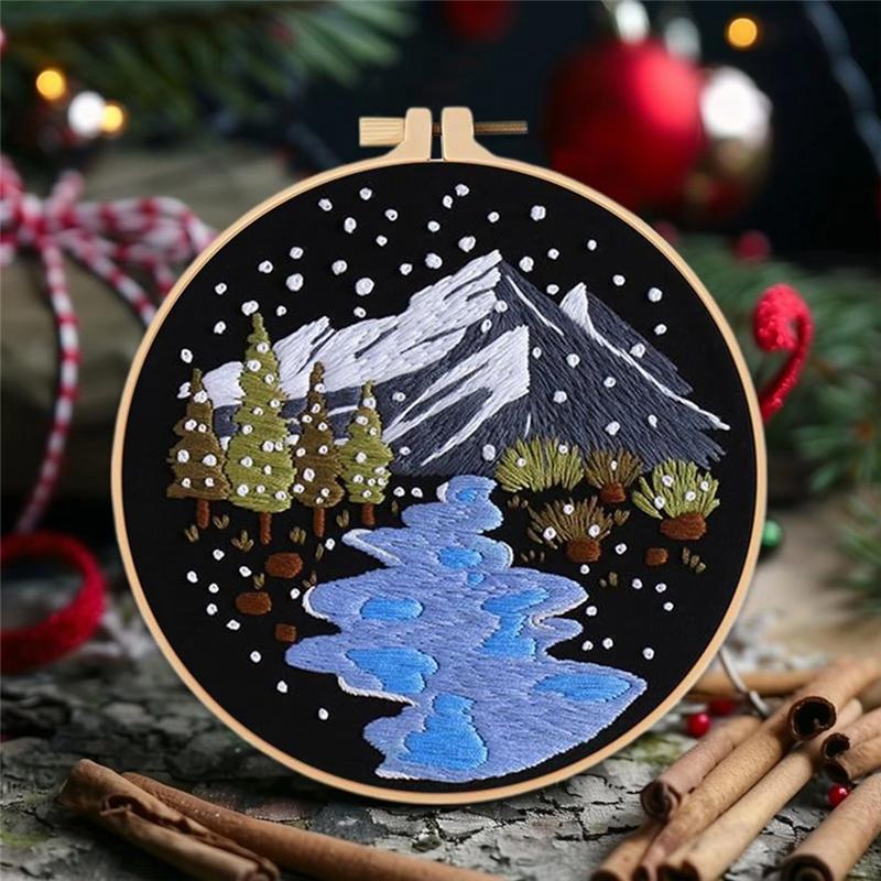 Christmas Needlework Kit Holiday Decoration Snow Scene Embroidery Beginner Kit For Kitchen Living Room Desktop Window C