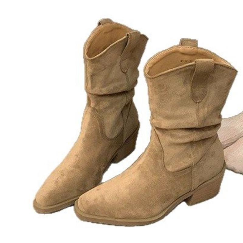 Autumn and winter velvet brown pointed short boots high heel boots retro pile boots mouth Martin boots women