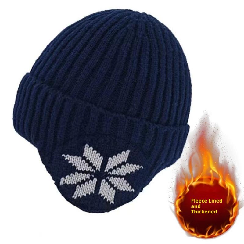 Unisex Warm Fleece Lined Knitted Hat Set for Men Winter Cycling Windproof Cold Proof Large Brim Woolen Overhead Accessory