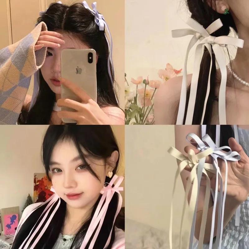 Korean Handmade Long Ballet Ribbon Women Bowknot Hair Clips for Girls Braided Tassel Barrettes Accessories Fashion Kids Hairpins