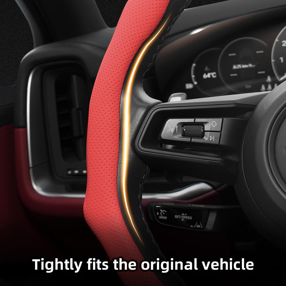 Suitable for Porsche Snap-On Steering Wheel Cover, Anti-Slip, Sweat-Absorbent, Perforated, Breathable Protective Cover, Macan Cayenne Taycan Panamera