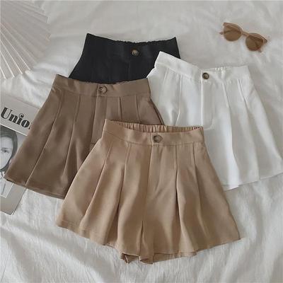 "2024 Women's White Casual High-Waist Wide-Leg Summer Shorts"