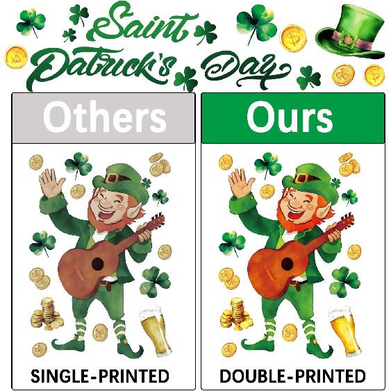 119PCS St Patricks Day Window Clings,Reble St Patricks Day Decorations,Double Sided Green Shamrock Window Clings,Irish Static Saint Patrick's