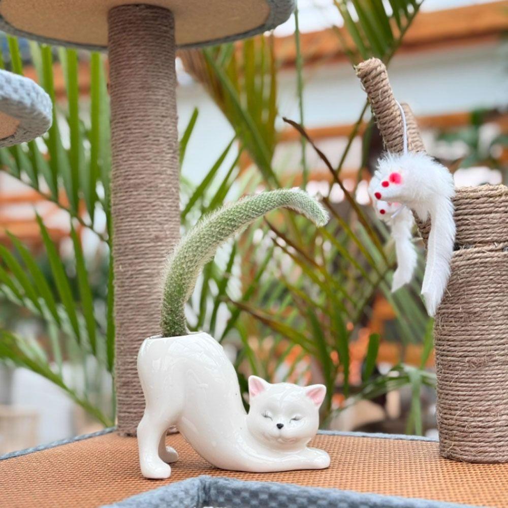 Cartoon Column Flower Pot Ceramic Cat Flower Pot Vase Cat Tail Succulent Planting Pot  Home Decor